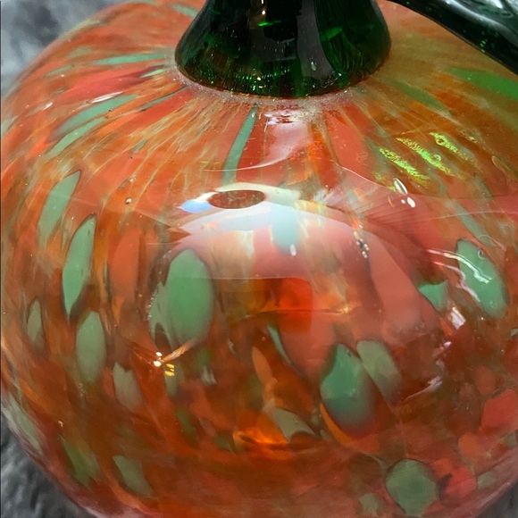 Handblown Orange Glass Pumpkin with Green Stem - Home Art - Picture 13 of 16